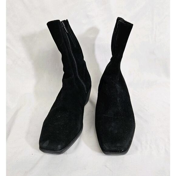 La Canadienne Black Suede Leather Low Wedge Side Zip Lined Boot Bootie Size 7 - Picture 2 of 12